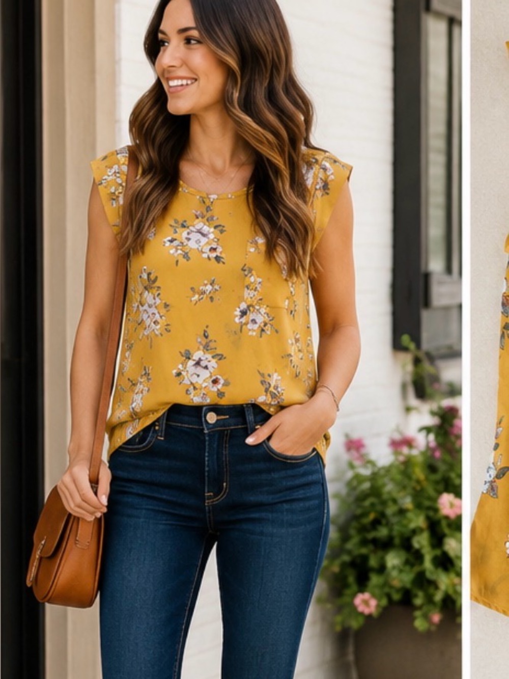 Alice Blue Floral Mustard Tank Top
